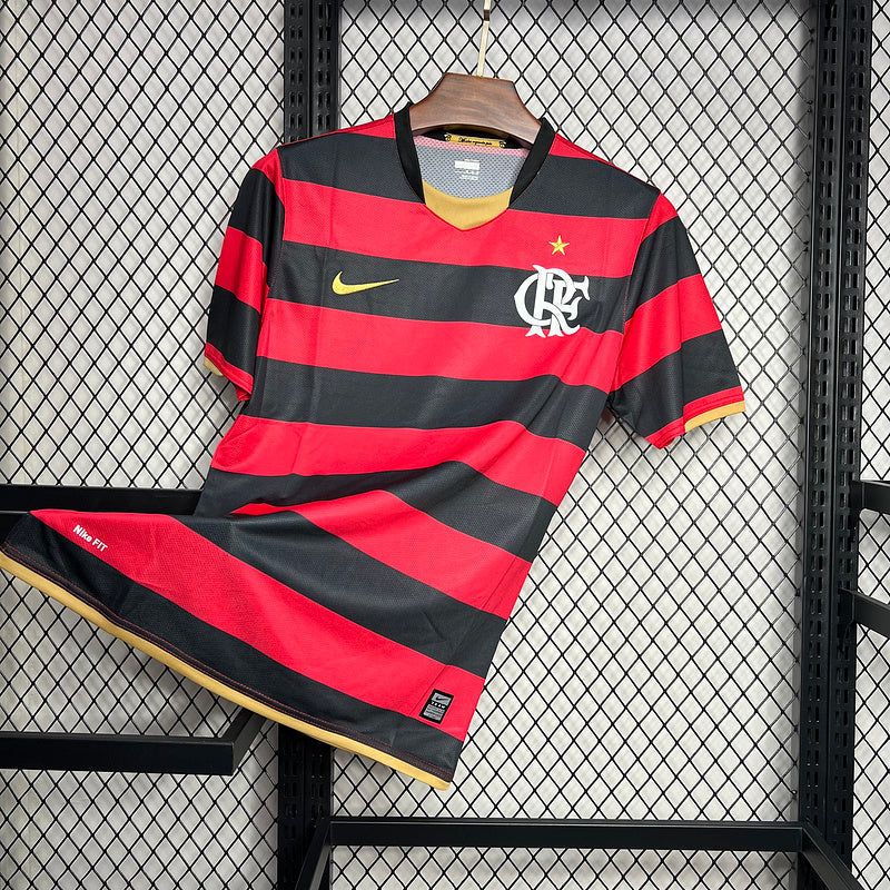 Camisa Flamengo I Retrô 2008/09 Torcedor Masculina - Vermelha com detalhes em Preto e amarelo