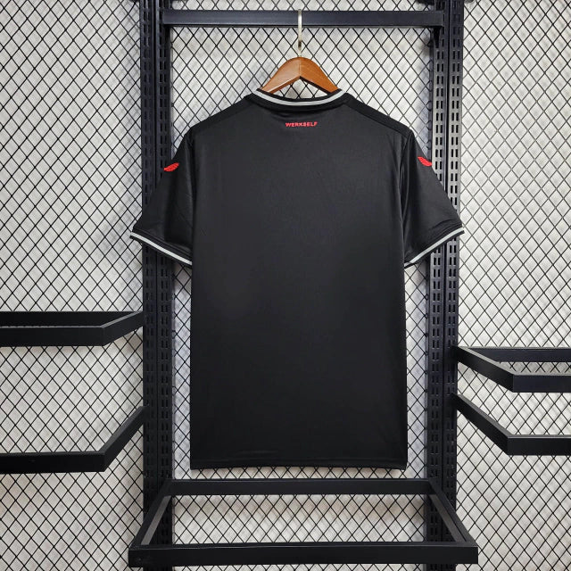 Camisa Bayer Leverkusen Home 2023/24 Torcedor Masculina Adidas oficial vermelha e preta com escudo bordado