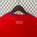 Camisa Chile Home 2024/25 Masculina para torcedor, vermelha com detalhes em azul e branco, modelo oficial da seleção chilena, ideal para fãs da Seleção do Chile"