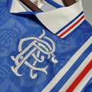 Camisa Rangers FC Home I 1996/97 Adidas Retrô Masculina Azul, uniforme retrô histórico com design clássico e escudo bordado para torcedores do Rangers FC.”