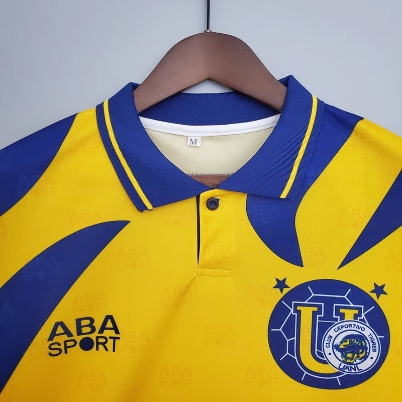 Camisa Tigres Home I 1996/97 Retrô Masculina Amarela, uniforme clássico retrô mexicano, escudo histórico, edição colecionador, Waze Mix"
