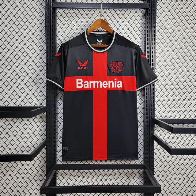 Camisa Bayer Leverkusen Home 2023/24 Torcedor Masculina Adidas oficial vermelha e preta com escudo bordado