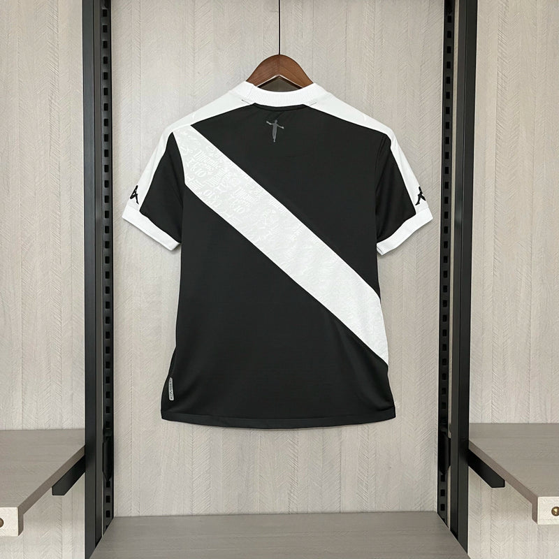 Camisa Vasco Home 2024/25 Torcedora Feminina Adidas oficial preta e branca com faixa transversal e escudo bordado