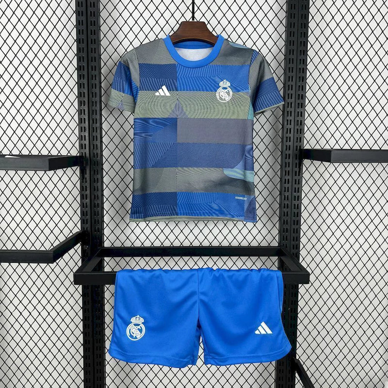Kit Infantil Real Madrid Pré-Jogo 2025/26 Adidas - Azul/cinza