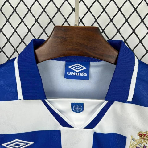 Camisa Deportivo La Coruna Home I 1994/95 Umbro Retrô Masculina - Branca e Azul