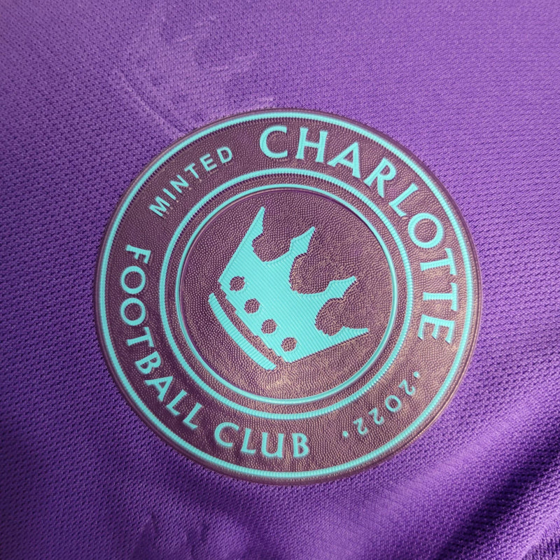 Camisa Charlotte FC Away II 2023/24 Adidas Jogador Masculina Roxa, versão player issue, MLS, escudo em silicone, tecnologia HEAT.RDY, Waze Mix"