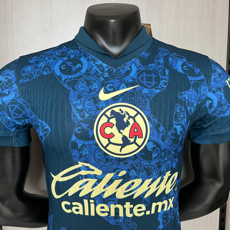 Camisa Club América Away II 2024/25 Jogador Masculina Azul Nike, edição player version, uniforme mexicano de futebol com tecnologia avançada e escudo aplicado"