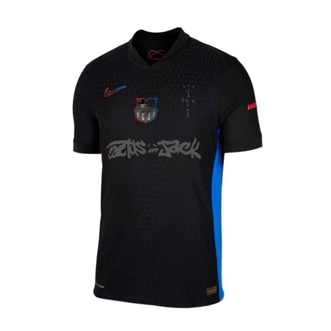 Camisa-barcelona-travis-scott-preta-preto-alblack-2024-2025-24-25-cactus-jack-reserva-away-torcedor-masculina-masculino-nike-messi-yamal-neymar- vintage-parceria
