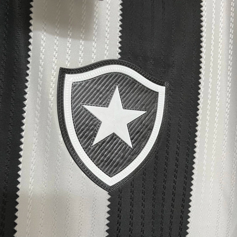 Camisa Botafogo Home 2024/25 Manga Longa Torcedor Masculina Adidas oficial preta e branca com listras verticais e escudo bordado