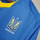 Camisa Ucrânia Away II 2020/21 masculina azul com detalhes em amarelo, gola careca e tecido leve respirável para torcedores"