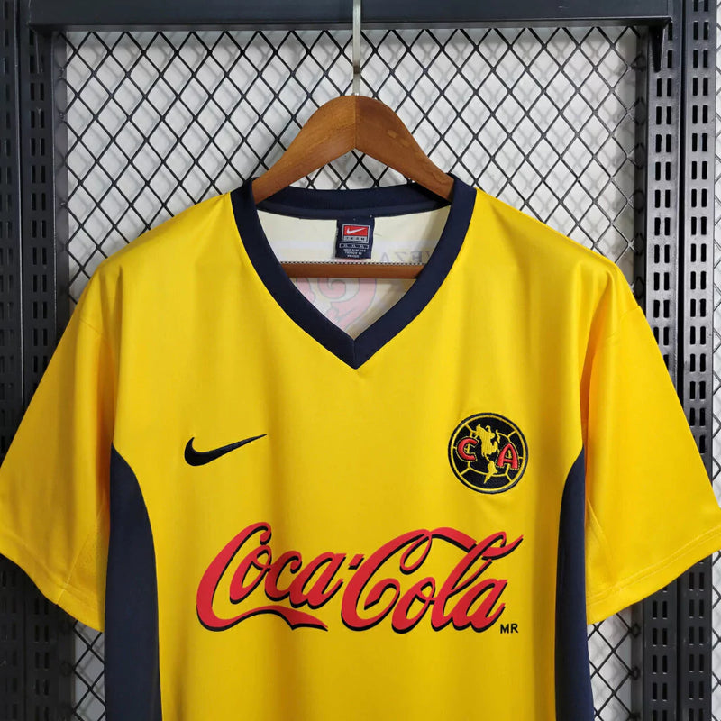 Camisa Club América Home I 2000/01 Nike Retrô Masculina Amarela, uniforme histórico anos 2000, futebol mexicano, coleção retrô das Águias"