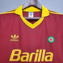 Camisa Roma Home I 1991/92 Adidas Retrô Masculina grená, com detalhes em amarelo dourado, gola polo e escudo bordado da Roma.