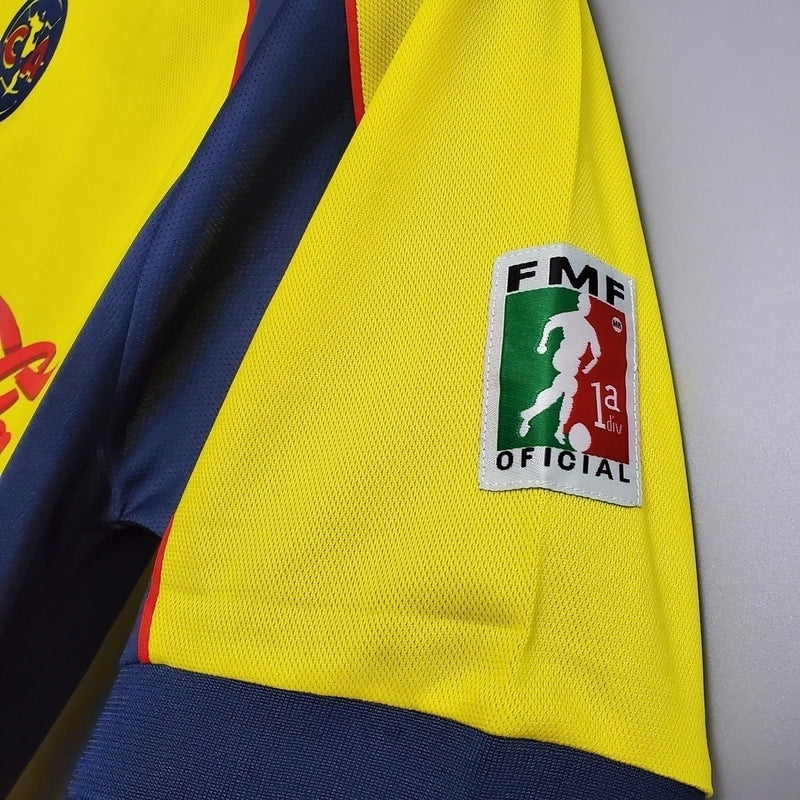 Camisa Club América Home I 2001/02 Nike Retrô Masculina Amarela, uniforme clássico anos 2000, futebol mexicano, coleção retrô das Águias"