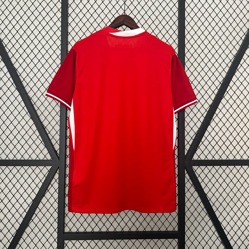 Camisa Canadá Home I 2024/25 Nike masculina vermelha com detalhes brancos, gola careca e tecido leve respirável para torcedores"