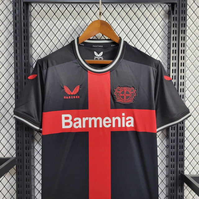 Camisa Bayer Leverkusen Home 2023/24 Torcedor Masculina Adidas oficial vermelha e preta com escudo bordado