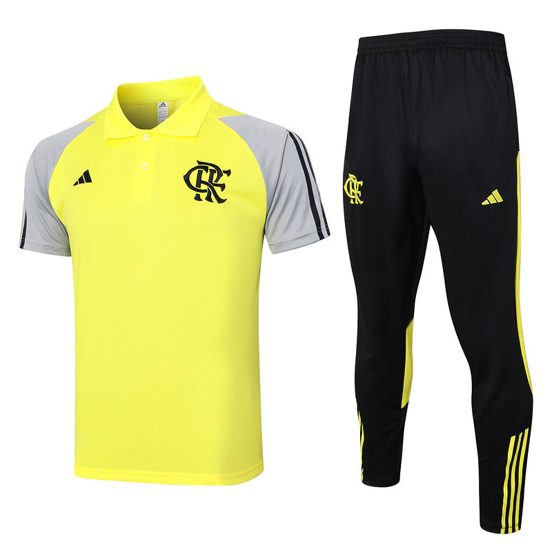 Kit Treino Flamengo 2024/25 Polo Amarela e Calça Preto