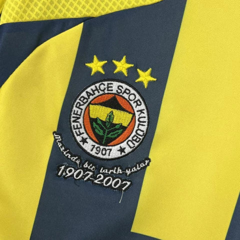 Camisa Fenerbahçe Home I 2007/08 Adidas retrô masculina em amarelo e azul, com escudo bordado e design clássico, tecido leve e respirável, ideal para torcer ou colecionar com estilo."