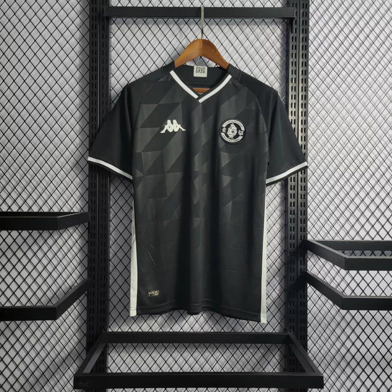 Camisa Vasco da Gama Third III 2021/22 Kappa Torcedor Masculina preta com faixa diagonal branca, escudo bordado e tecido leve respirável