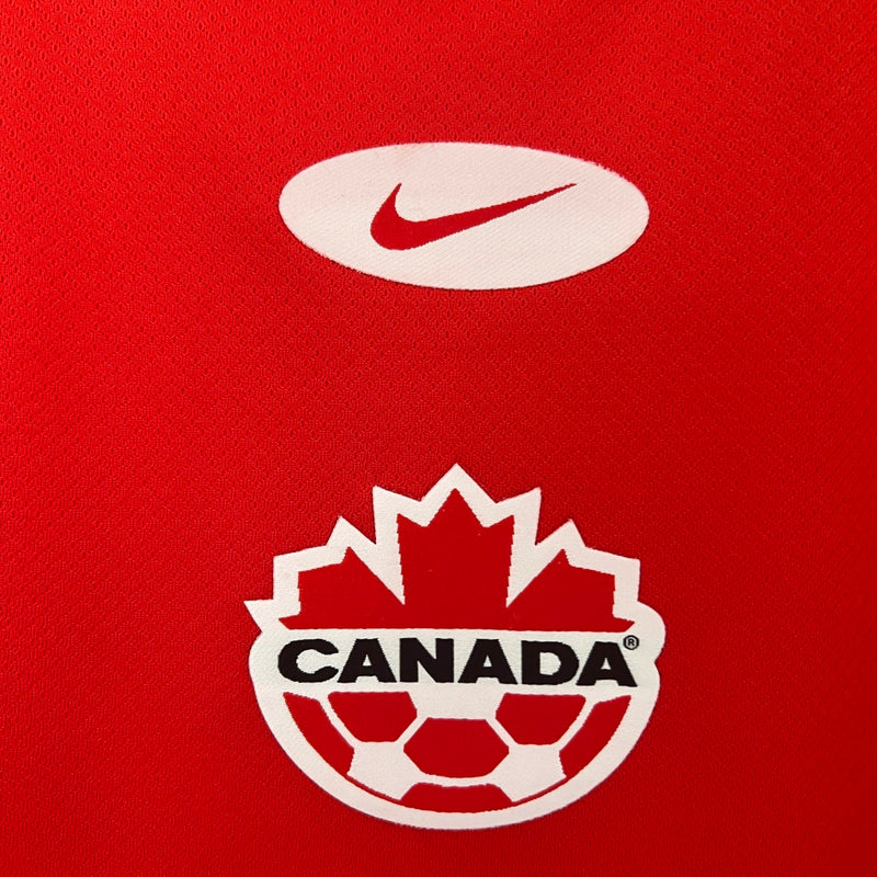 Camisa Canadá Home I 2024/25 Nike masculina vermelha com detalhes brancos, gola careca e tecido leve respirável para torcedores"