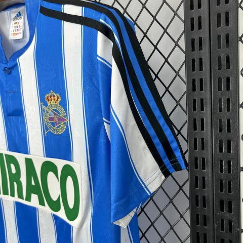Camisa Deportivo La Coruna Home I 1097/98 Adidas Retrô  Masculina - Branca e Azul