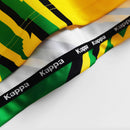 Camisa Jamaica Home I 1998/99 Kappa Retrô Masculina amarela – uniforme clássico da seleção jamaicana, modelo histórico da Copa do Mundo 1998 com detalhes verdes e pretos."