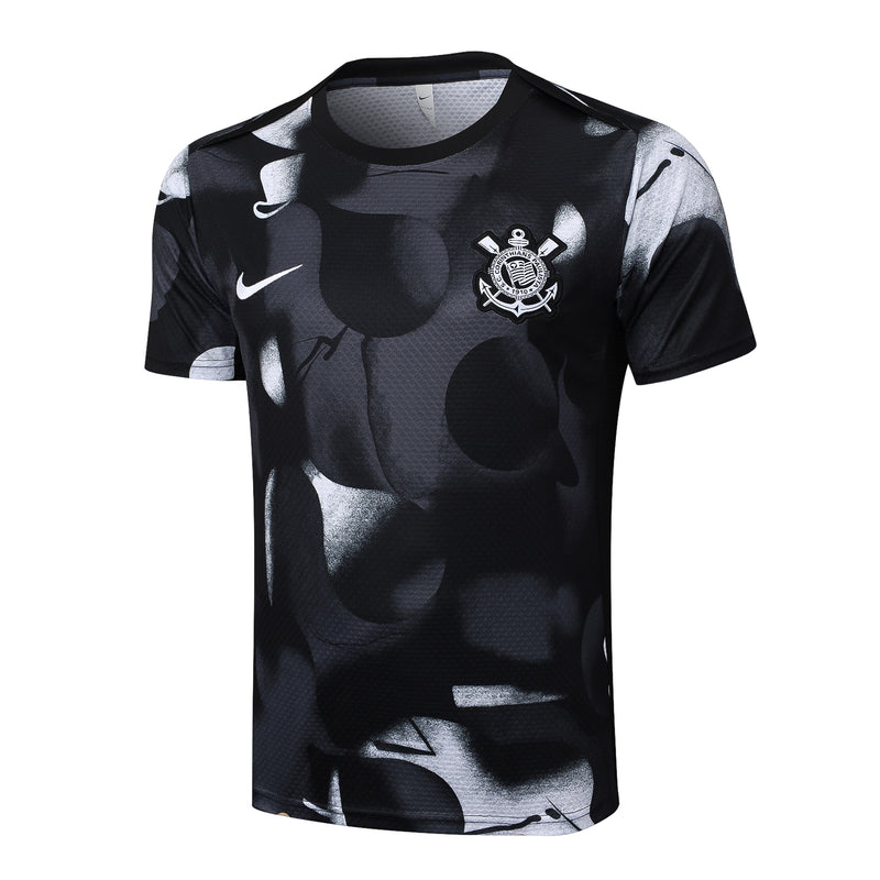 Kit treino Corinthians 2025 2026 nome torcedor masculina na cor preto e cinza com camiseta e short