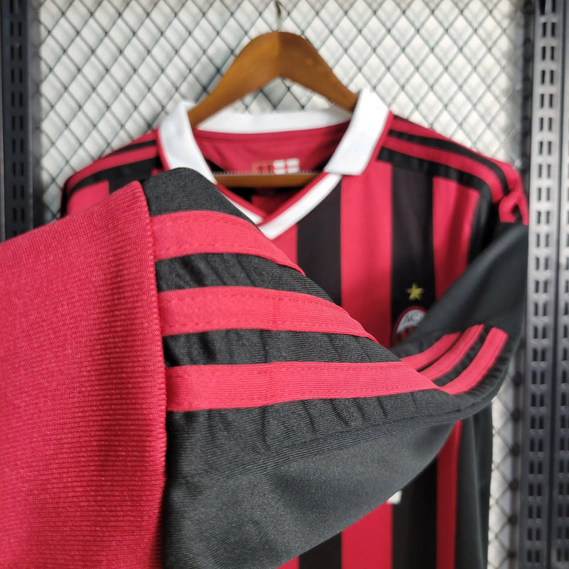 Camisa Milan Home 2009/10 Retrô Manga Longa - Vermelha e Preta