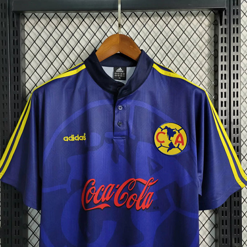 Camisa Club América Away II 1998/99 Adidas Retrô Masculina Azul, uniforme histórico anos 90, futebol mexicano, coleção retrô das Águias"