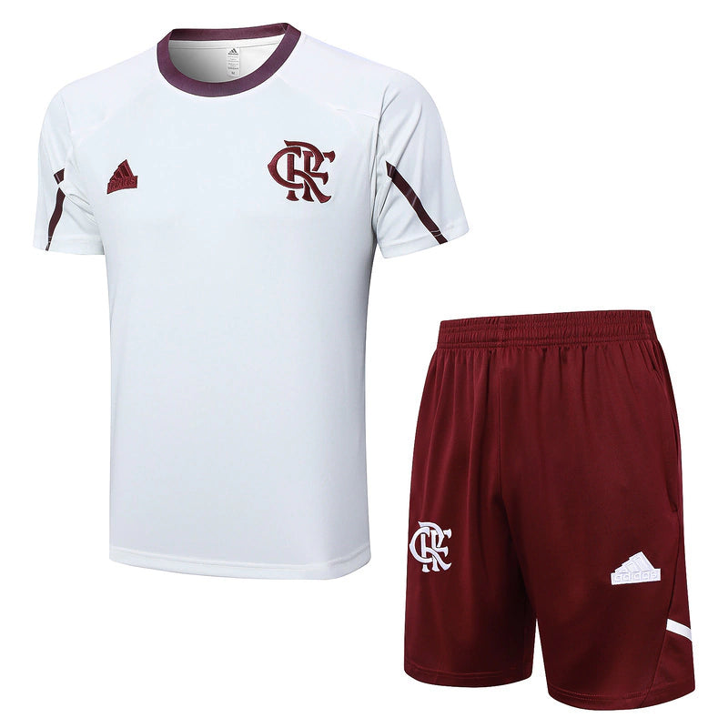 Kit Treino Flamengo Pre-Jogo 2024/25 Adidas Camisa Branca e Short Bordo