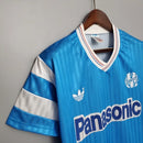 Camisa Olympique Marseille Away II 1990/91 Adidas Retrô Masculina Azul, uniforme clássico, escudo aplicado, tecido leve e respirável, ideal para torcedores e colecionadores.”