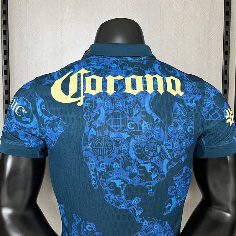 Camisa Club América Away II 2024/25 Jogador Masculina Azul Nike, edição player version, uniforme mexicano de futebol com tecnologia avançada e escudo aplicado"