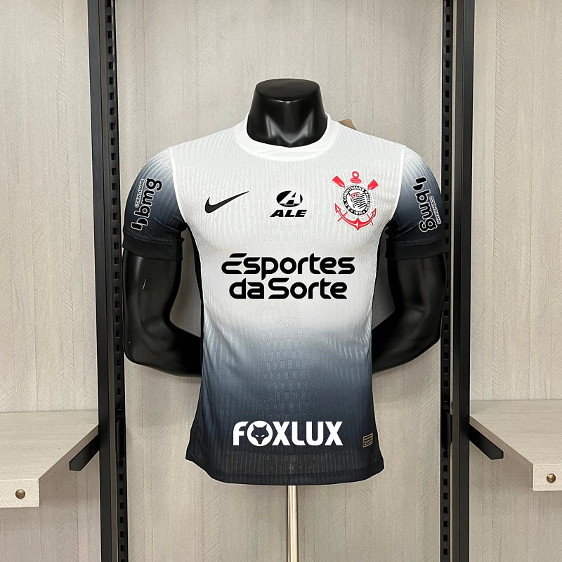 Camisa Corinthians Nike Home 2024 2025 versão jogador masculina branca com detalhes pretos