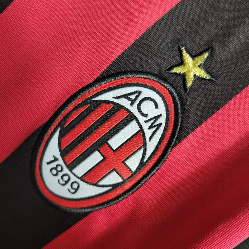 Camisa Milan Home 2009/10 Retrô Manga Longa - Vermelha e Preta