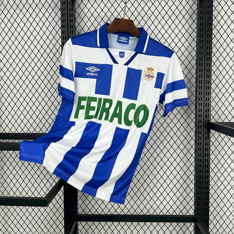 Camisa Deportivo La Coruna Home I 1994/95 Umbro Retrô Masculina - Branca e Azul