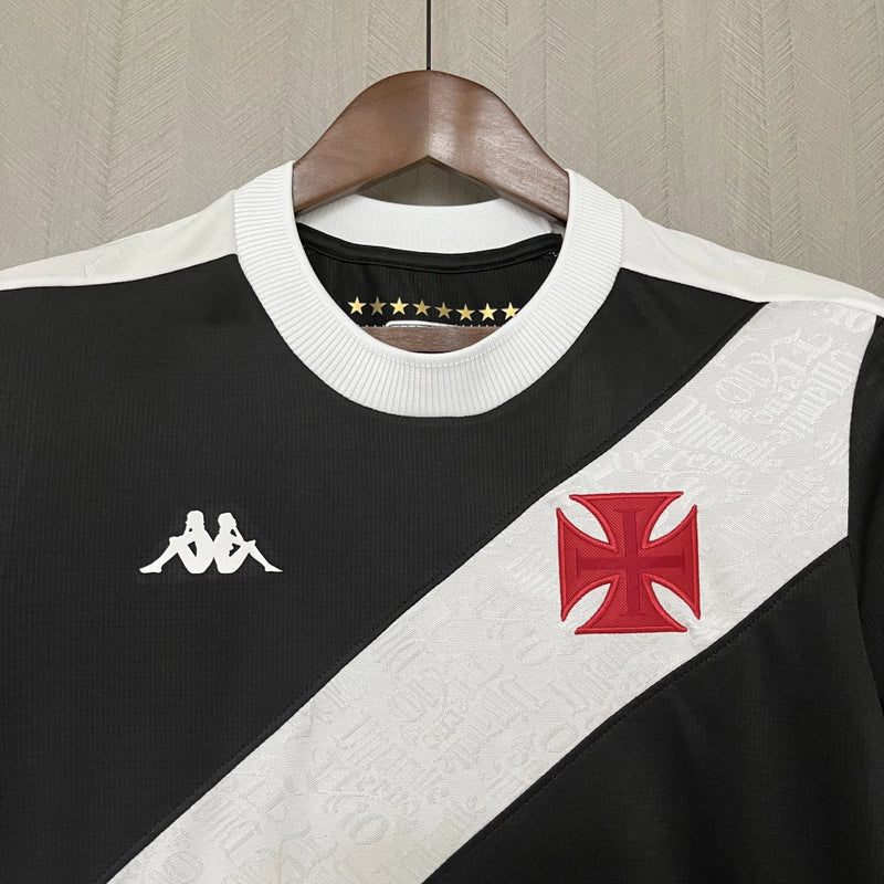 Camisa Vasco Home 2024/25 Torcedora Feminina Adidas oficial preta e branca com faixa transversal e escudo bordado