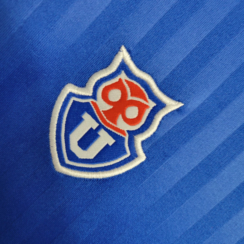 Camisa Universidad de Chile Home 2023/24 masculina azul, torcedor Adidas, uniforme futebol La U, camiseta oficial torcida, tecido respirável Climacool, design moderno e escudo do clube destacado"