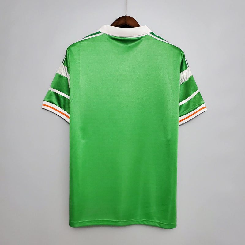 Camisa Irlanda Home I 1988/89 Adidas retrô masculina verde com gola polo branca, mangas curtas e design clássico histórico para colecionadores e torcedores"
