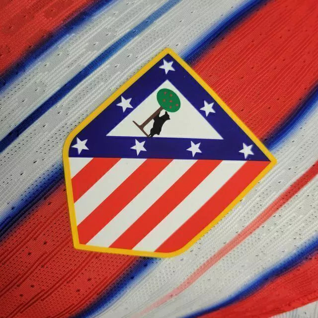 Camisa Atlético de Madrid Home 2024/25 Jogador Masculina Nike original, modelo com tecnologia Dri-FIT ADV, listras vermelhas e brancas, versão usada pelos atletas em campo.