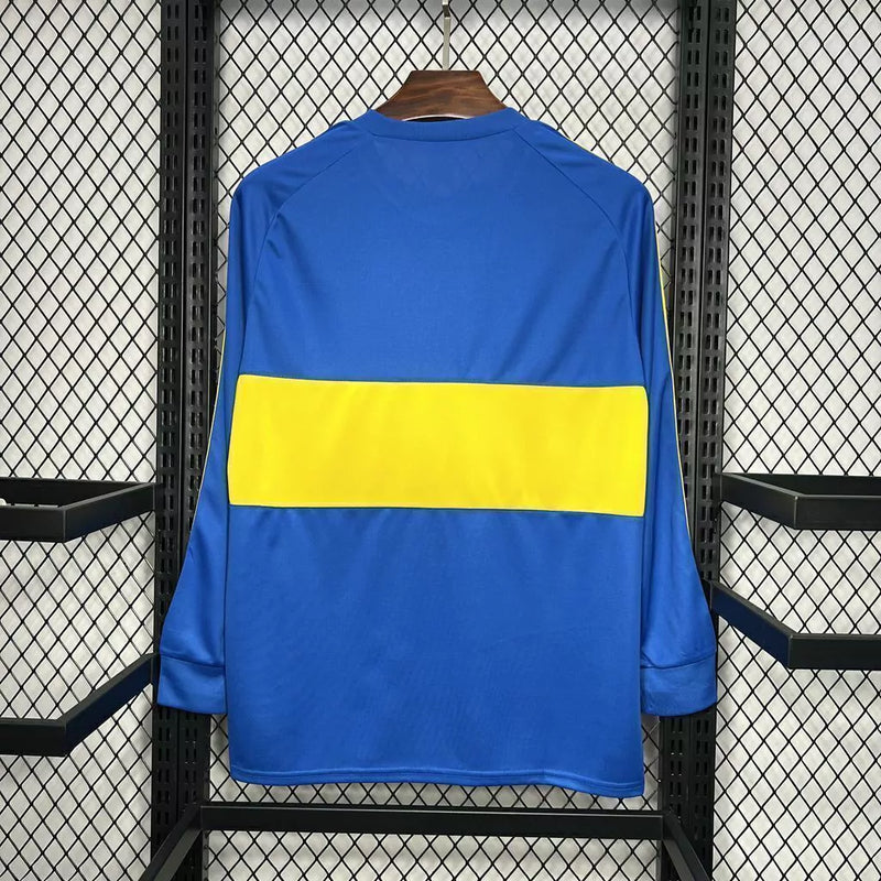 Camisa Boca Juniors Home 1981/82 Adidas Retrô Manga Longa Masculina azul com faixa amarela central e escudo bordado.
