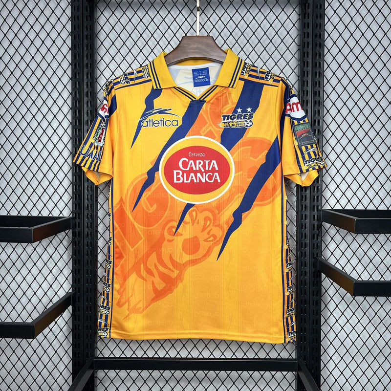 Camisa Tigres Home I 1997/98 Retrô Masculina Amarela, uniforme clássico do clube mexicano, escudo bordado, tecido leve e respirável, estilo retrô e conforto para torcedores"