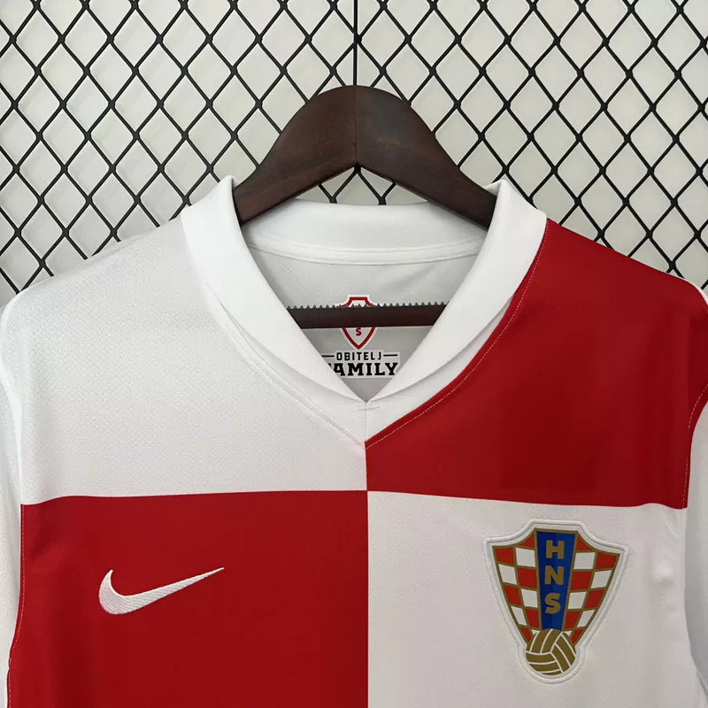 Camisa Croácia Home 2024/25 Masculina para torcedor, xadrez vermelho e branco, modelo oficial da seleção croata, ideal para fãs da Croácia