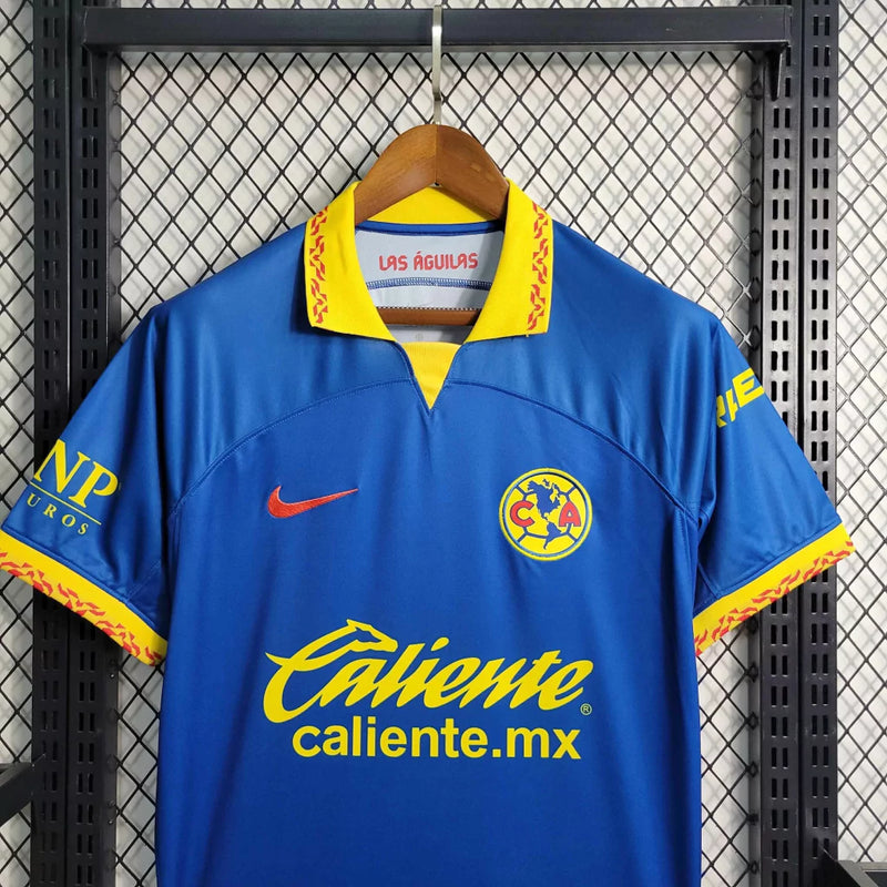 Camisa Club América Away II 2023/24 Torcedor Masculina Azul Nike, uniforme alternativo confortável e estiloso, futebol mexicano, manto das Águias"