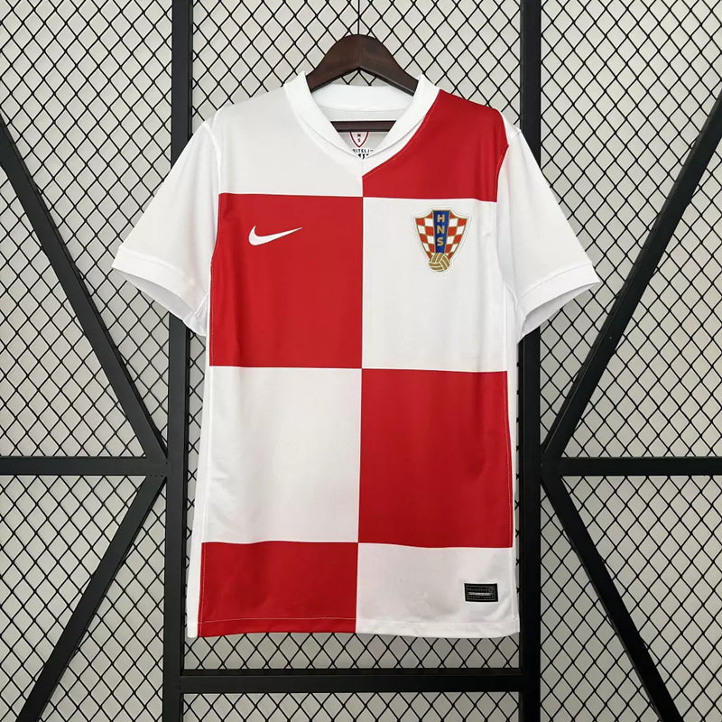 Camisa Croácia Home 2024/25 Masculina para torcedor, xadrez vermelho e branco, modelo oficial da seleção croata, ideal para fãs da Croácia