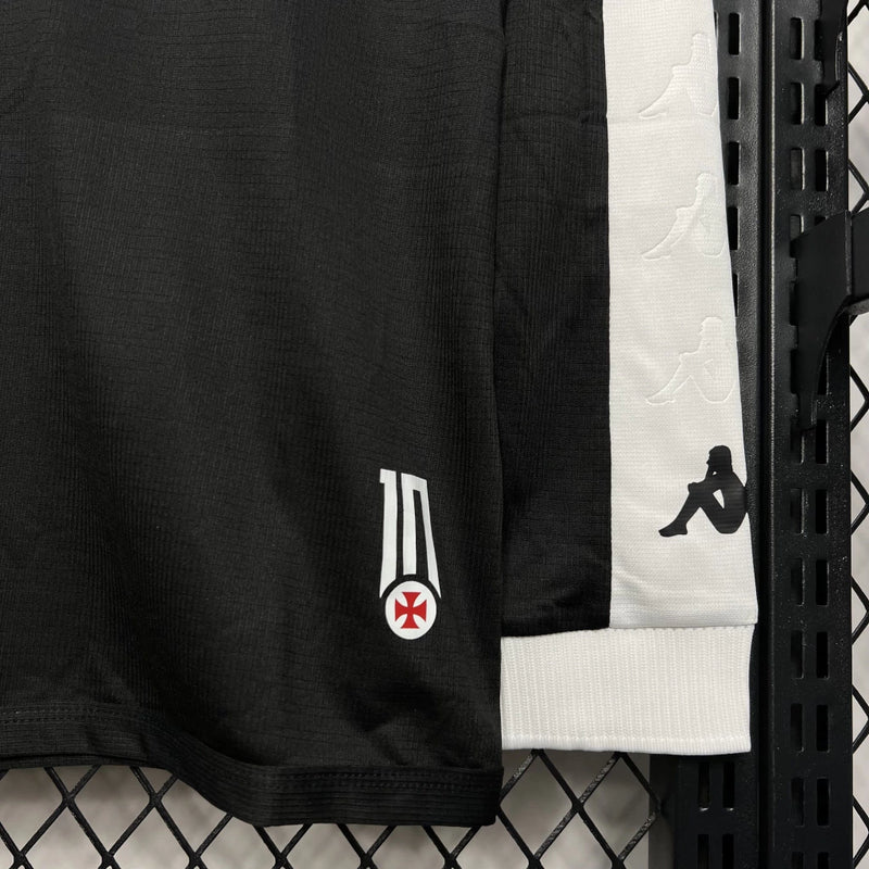Camisa Vasco da Gama Home 2024/25 Manga Longa Torcedor Masculina Adidas preta com faixa diagonal branca e escudo bordado, uniforme oficial para torcedores
