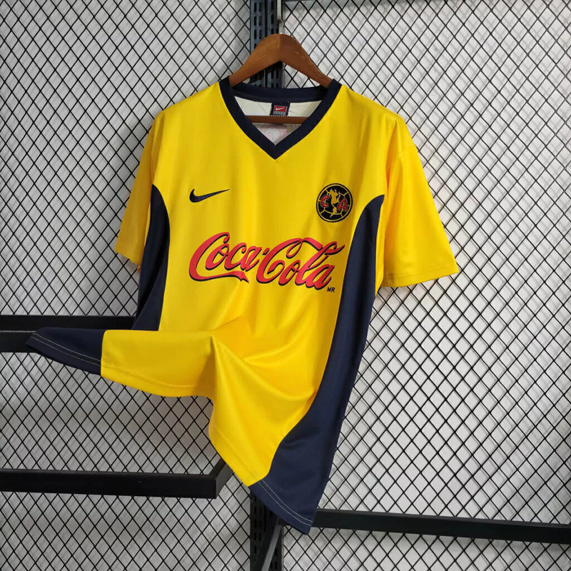 Camisa Club América Home I 2000/01 Nike Retrô Masculina Amarela, uniforme histórico anos 2000, futebol mexicano, coleção retrô das Águias"