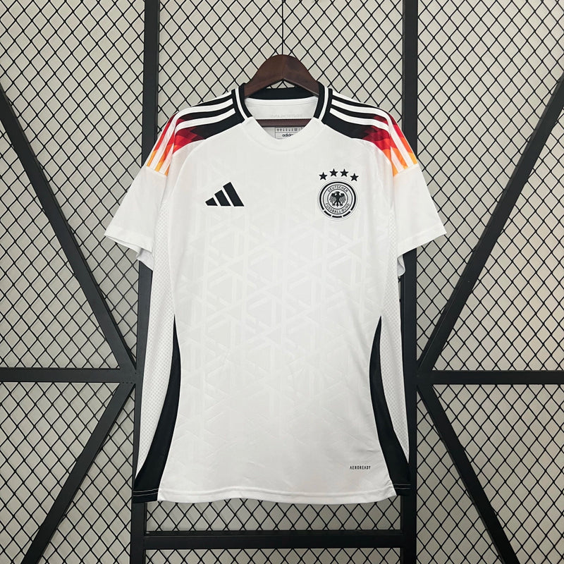 Camisa Alemanha Home I 2024/25 Adidas Torcedor Masculina oficial branca com detalhes em preto e vermelho
