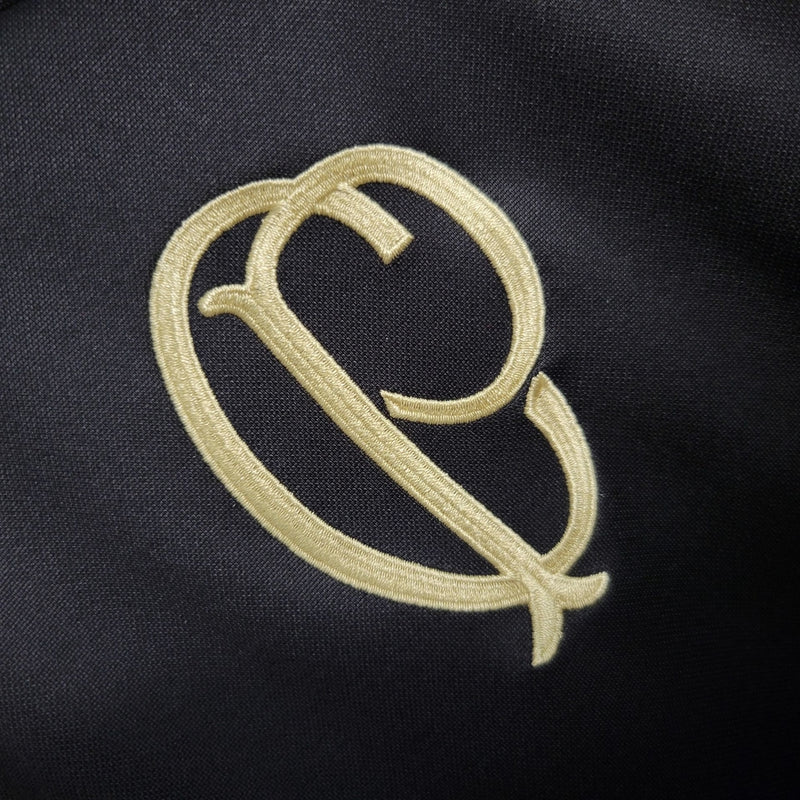 Camisa Corinthians treino 2023/24 Nike manhã longa preta com escudo dourado aplicado