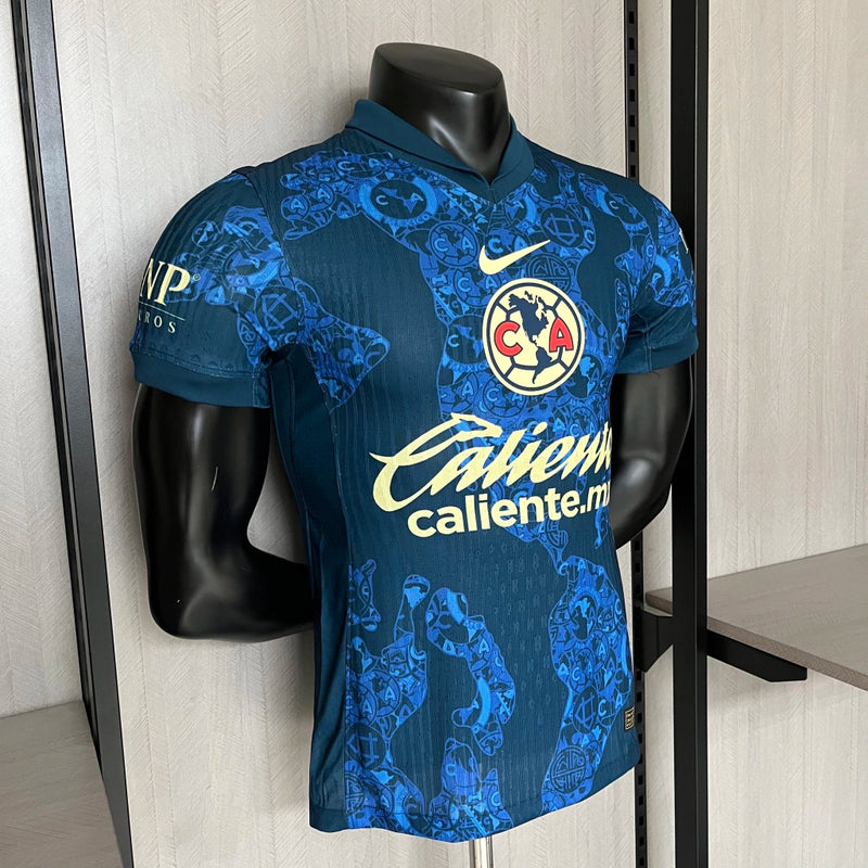Camisa Club América Away II 2024/25 Jogador Masculina Azul Nike, edição player version, uniforme mexicano de futebol com tecnologia avançada e escudo aplicado"