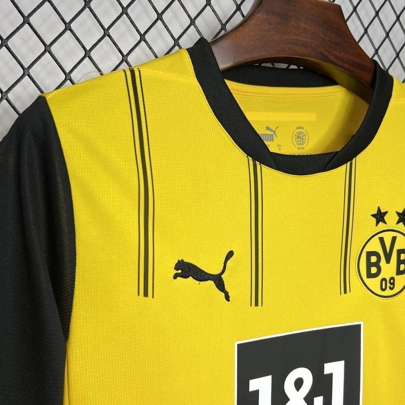 Camisa Borussia Dortmund Home 2024/25 Torcedor Masculina Puma oficial amarela com detalhes em preto e escudo bordado