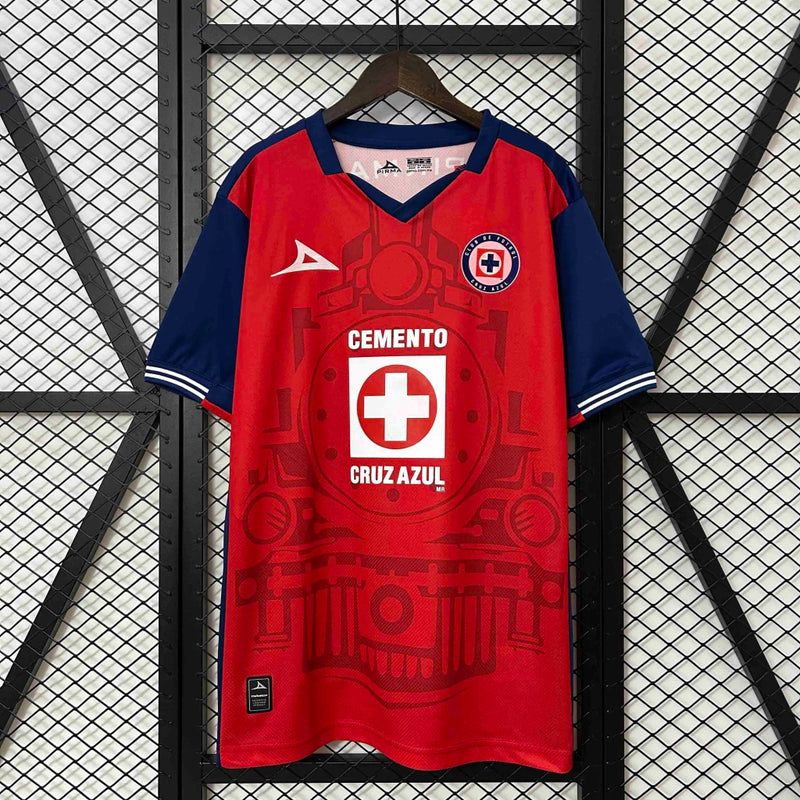 Camisa Cruz Azul Third III 2024/25 Pirma Torcedor Masculina Vermelha, uniforme vibrante, futebol mexicano, escudo do Cruz Azul, conforto e estilo para torcedores"